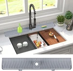Derlights 30 Inch Sink Splash Guard Mat,silicone Faucet Handle Drip Catcher Tray. Fixed Price $19.64.