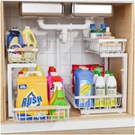 Enrunest Under Sink Organizer 2 Pack Kitchen Bathroom Tier Sliding Out Adjusta. Fixed Price $44.81.