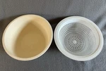 Pampered Chef Small Bamboo Fiber Bowl & White Strainer Colander Nesting. Fixed Price $14.00.