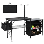 Portable Folding Camping Kitchen With Storage, Light Pole & Hooks (black). Fixed Price $109.99.