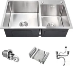 30" Double Bowl Kitchen Sink Nano-coated Stainless Steel With Accessories. Fixed Price $213.99.