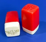 Vtg Plastic Advertising Salt Pepper Shaker 6TH Ave Cafe Mabel & Jack Mitchell Sd. Fixed Price $11.62.