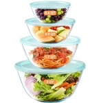 Yuanye 4 Glass Mixing Bowls With Lids Set Pack, Clear. Fixed Price $43.99.