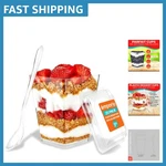 25 Pack Of 5OZ Elegant Clear Dessert Cups With Lids & Spoons For All Occasions. Fixed Price $14.99.