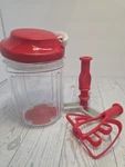 Tupperware Turbo Chef Manual Pull Food Chopper Set W/ Blade Lid Container, Red. Fixed Price $25.00.