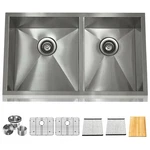 16 Gauge Undermount 32 Inch Double Equal Bowl Stainless Steel Kitchen Sink. Fixed Price $249.99.