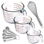 Leraze Set Of 3 Glass Measuring Cups With Spoons Whisk - Kitchen M.... Fixed Price $61.99.