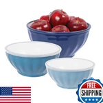 Oggi Set Of 3 Ribbed Mixing Bowls With Lids - Nested Plastic For Kitchen,. Fixed Price $41.01.