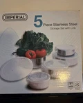 Imperial 5 Piece Stainless Steel Food Storage Containers Set With Lids. Fixed Price $19.88.