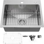 Brushed Stainless Steel 20" X 16" Drop-in Kitchen Sink With Drain & Grid. Fixed Price $216.99.