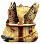 Big Sky Carvers Trout Salt Pepper Shakers Basket Cabin Decor Read. Fixed Price $27.99.