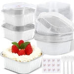 Ylnurac 100 Pack White 10OZ Mini Cake Pans With Lids, Aluminum Foil Square Brown. Fixed Price $54.87.