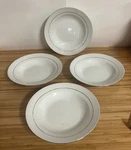 Everyday Gibson 8" Salad Bowls White W/ Silver Trim - Set Of 4. Fixed Price $20.00.
