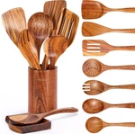 9-PIECE Natural Teak Wooden Kitchen Utensil Set With Spoon Rest, Holder, Comfort. Fixed Price $162.99.