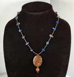 Vintage Artisan 925 Necklace Lapis Chip Natural Stone Bead Wood Or Nut Pendant. Fixed Price $15.96.