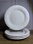 (4) Gibson 7/8" White Salad Dessert Lunch Flourish Raised Fruit Plate Set. Fixed Price $21.60.