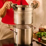 Lagostina Linea Emozione Pasta Pot & Strainer Stainless Steel 5.2QT 20CM. Fixed Price $299.99.