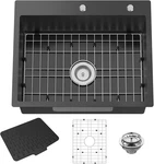 Stylish Black 25X20 Inch Stainless Steel Drop-in Kitchen Sink With Accessories. Fixed Price $233.99.