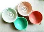 Inomata Vegetable Prep Double With Strainer - Pink And Green Bowls, Japan. Fixed Price $16.79.