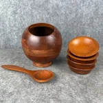 Milbern Vtg Teak Sphere Shaped Nut Set 1960'S Mcm With Spoon And 4. Fixed Price $39.99.
