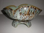 Vtg Bowl Green Earthen Pottery Ceramic Arched 3 Footed Base Center Piece. Fixed Price $87.92.