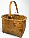 Vintage American Ash Splint Gathering Berry Basket Carved Swing Handle. Fixed Price $249.99.