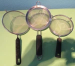 Set Of 3 Stainless Steel Fine Mesh Kitchen Strainers Sifters W Stay-cool Handles. Fixed Price $21.00.