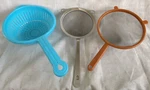 Kitchen Strainer Fine Mesh Pasta Flour Stainless Colander Sifter Blue Orange #3. Fixed Price $22.40.