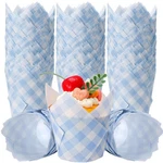 200 Pcs Blue Gingham Tulip Cupcake Liners Plaid Paper Muffin Baking Cups. Fixed Price $38.40.