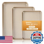 Baking Pan Set Of 3, Nonstick Carbon Steel Cookie Sheets With Texture, Com. Fixed Price $42.53.