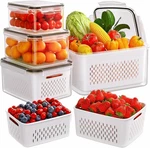 5-PACK Fruit Storage Containers For Fridge With Removable Colanders, 5P White. Fixed Price $42.99.