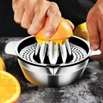 Stainless Steel Citrus Juicer Manual Hand Press Lemon Squeezer Bowl & Strainer. Fixed Price $6.55.