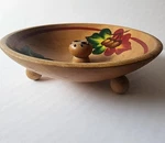 Vtg Painted Wood Footed Nut Bowl Picks & Cracker Holder Acorn Leaves Folk Art. Fixed Price $26.06.