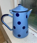 Polka Dot Blue Coffee Pot Enamelware Emalia Olkusz Poland. Fixed Price $60.00.