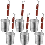 6 Pcs Stainless Steel Pasta Basket With Wood Handle Strainer Kitchen Me.... Fixed Price $60.89.