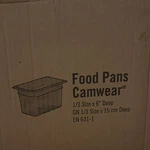 Cambro Camwear 1/3 Size 6" Deep Rectangle Food Pan Container. Fixed Price $90.00.