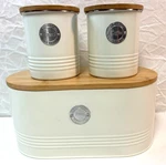 Typhoon Eggshell Steel Tea Coffee Bread Canister Set Storage Tins W/bamboo Lid. Fixed Price $35.00.