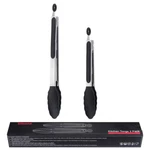 Ship Now - Kitchen Food Tongs Silicone Stainless Steel Set Black 9"/12". Fixed Price $10.88.