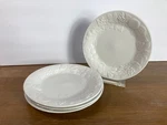 Vtg Gibson Set Of 4: White 7 3/4" Embossed Fruit Salad Plates. Fixed Price $19.95.