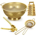 5 Pcs Gold Kitchen Appliances Set Colander Strainers Lemon Squeezer Grater. Fixed Price $51.31.
