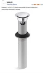 Kohler K-25322-CP Bathroom Sink Clicker Drain With Overflow, Polished Chrome. Fixed Price $124.98.