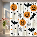 Halloween Shower Curtain With Pumpkins And Ghosts - Fun Decor. Fixed Price $19.99.