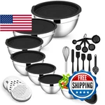 E-far 21PC Stainless Steel Mixing Bowls Set W/ Lids, Grater, Nesting 1-7QT. Fixed Price $65.55.