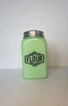 Mckee Jadite Jadeite Art Deco Box Flour Range Shaker Green 4.5" Tall. Fixed Price $88.00.