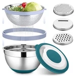 Haware Mixing Bowl With Colander, 4-1 Stainless Steel Set Lids & 3 Pcs. Fixed Price $46.89.