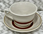 Vintage Shenanngo Cup & Saucer Set China Anchor Hocking Embossed Laurel Red Gold. Fixed Price $21.00.