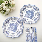 25 White Blue 8 In Floral Disposable Dessert Paper Plates Scallop Trim Party. Fixed Price $13.74.
