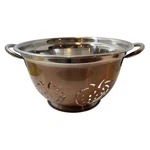 Stainless Steel Copper Colander With Strawberry Cutout Design & Dual Handles. Fixed Price $46.00.