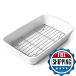 Hombene Casserole Dish With Roasting Racks, 3 Qt Baking Handles, White. Fixed Price $54.31.