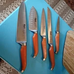 6 Pc Rachael Ray Furi Gusto-grip Hard Find Line Bamboo Block Orange Grips. Fixed Price $69.00.